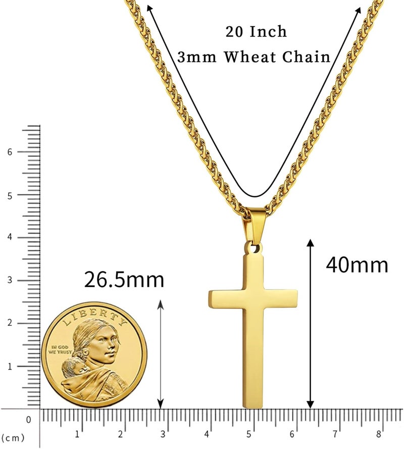 RS قلادة صليب للرجال والأولاد والنساء بطول 16-24 بوصة سلسلة قلادة صليب من الفولاذ المقاوم للصدأ هدية دينية - Image 4